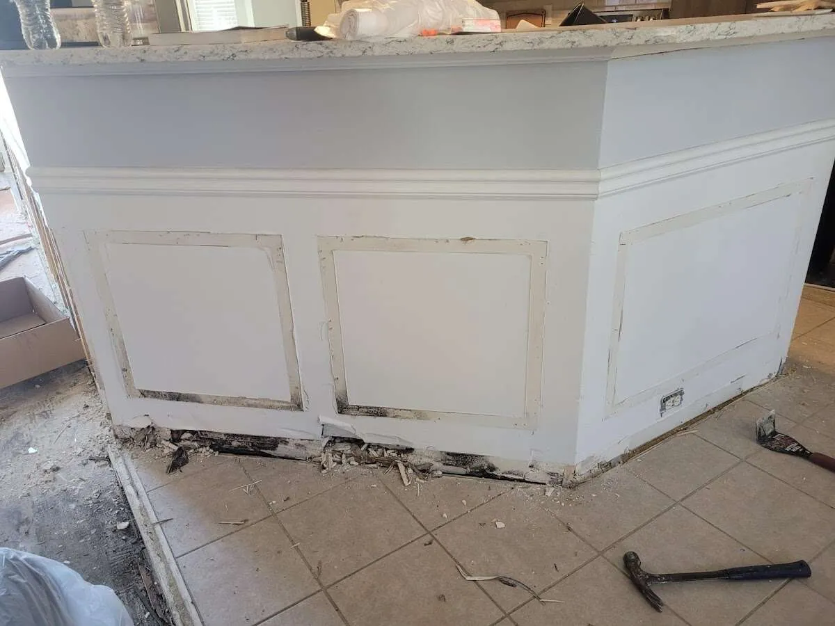Water damage and mold on kitchen during Storm Damage Restoration in Chelsea
